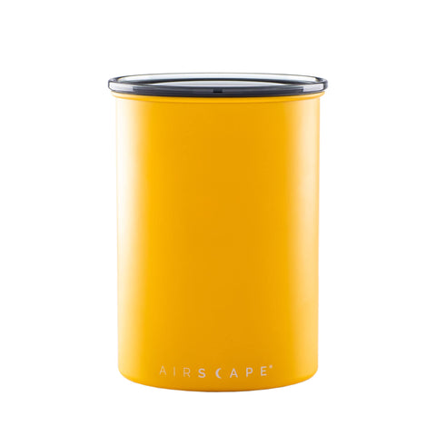 Planetary Design Airscape matte yellow medium canister shields coffee beans from light