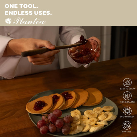 PLANTÉA wooden spurtle safe for nonstick cookware.