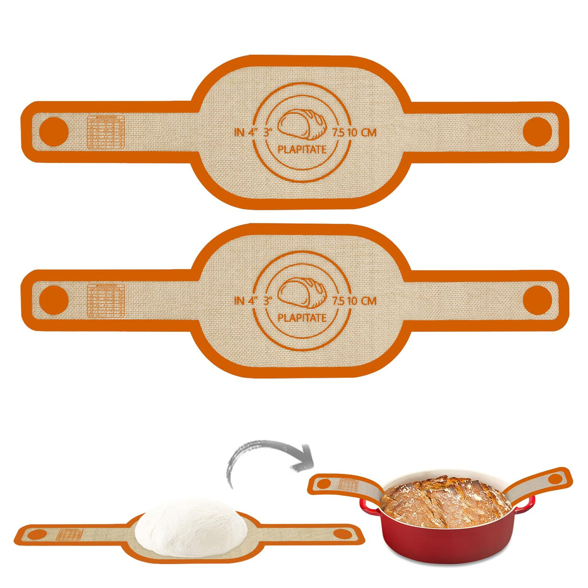 PLAPITATE bread sling orange front view for safe non-stick transfers of sourdough
