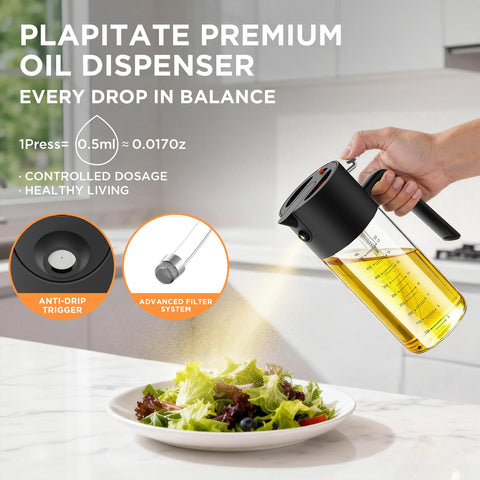 PLAPITATE olive oil sprayer demonstrates spray and pour modes for precise control.
