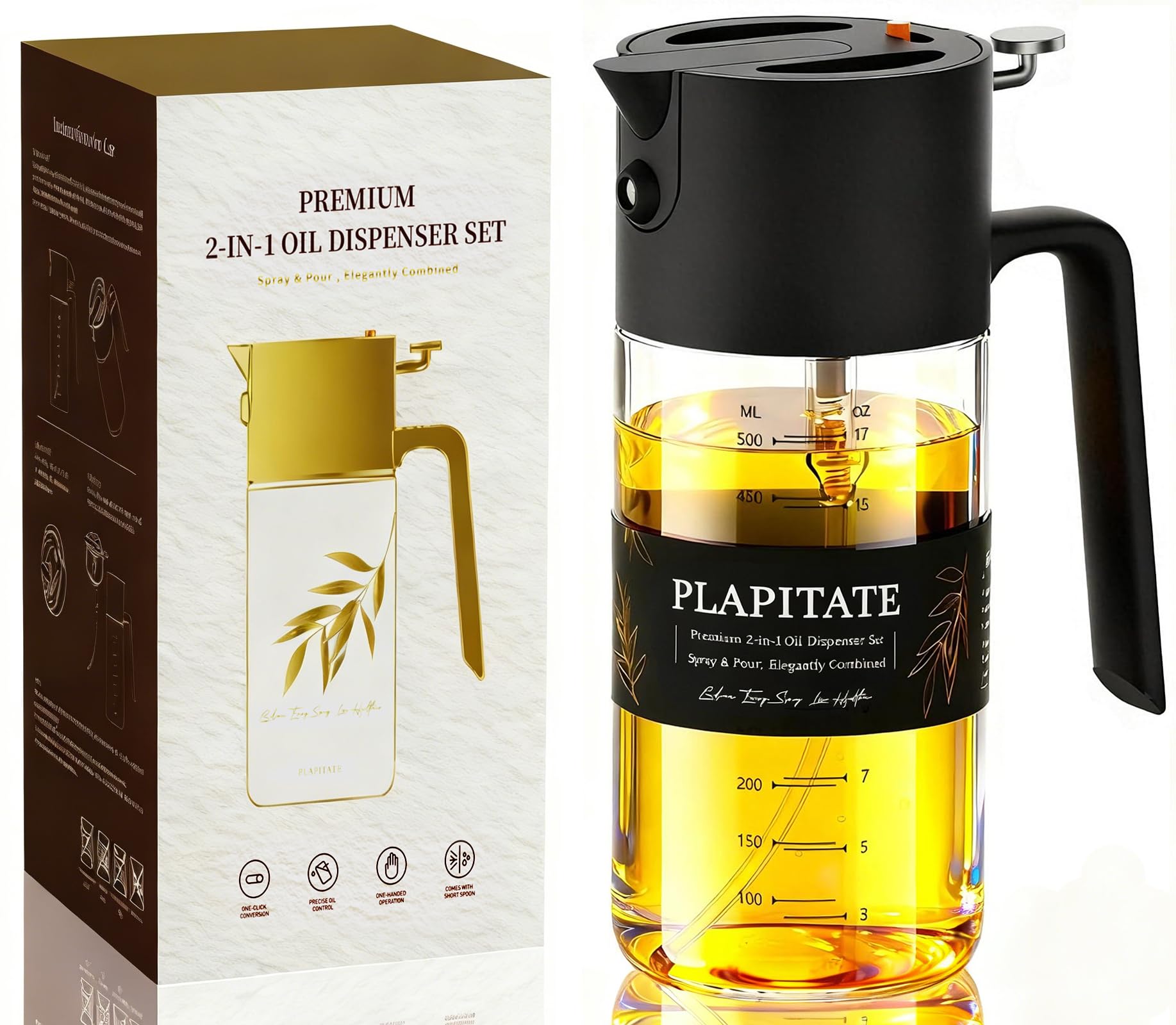 PLAPITATE olive oil sprayer bottle in action for even distribution.