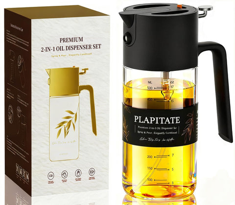 PLAPITATE olive oil sprayer bottle in action for even distribution.