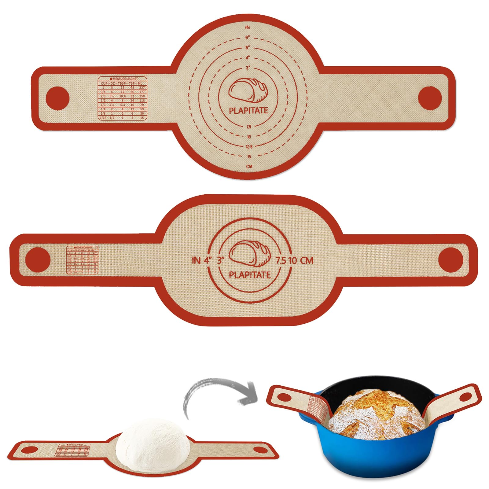 PLAPITATE silicone bread sling in oval shape for safe transfer from hot Dutch ovens.