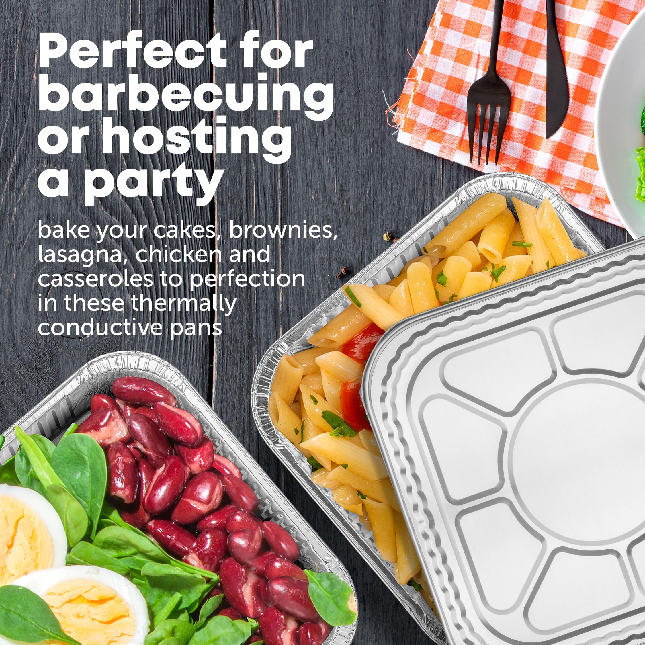 Plastible disposable foil pans ideal for quick cooking and cleanup.
