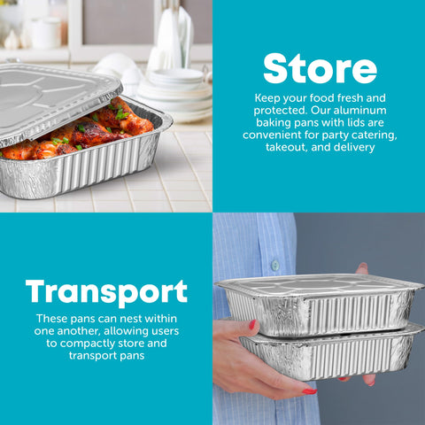 Plastible pans with lids for meal prep and leftovers.