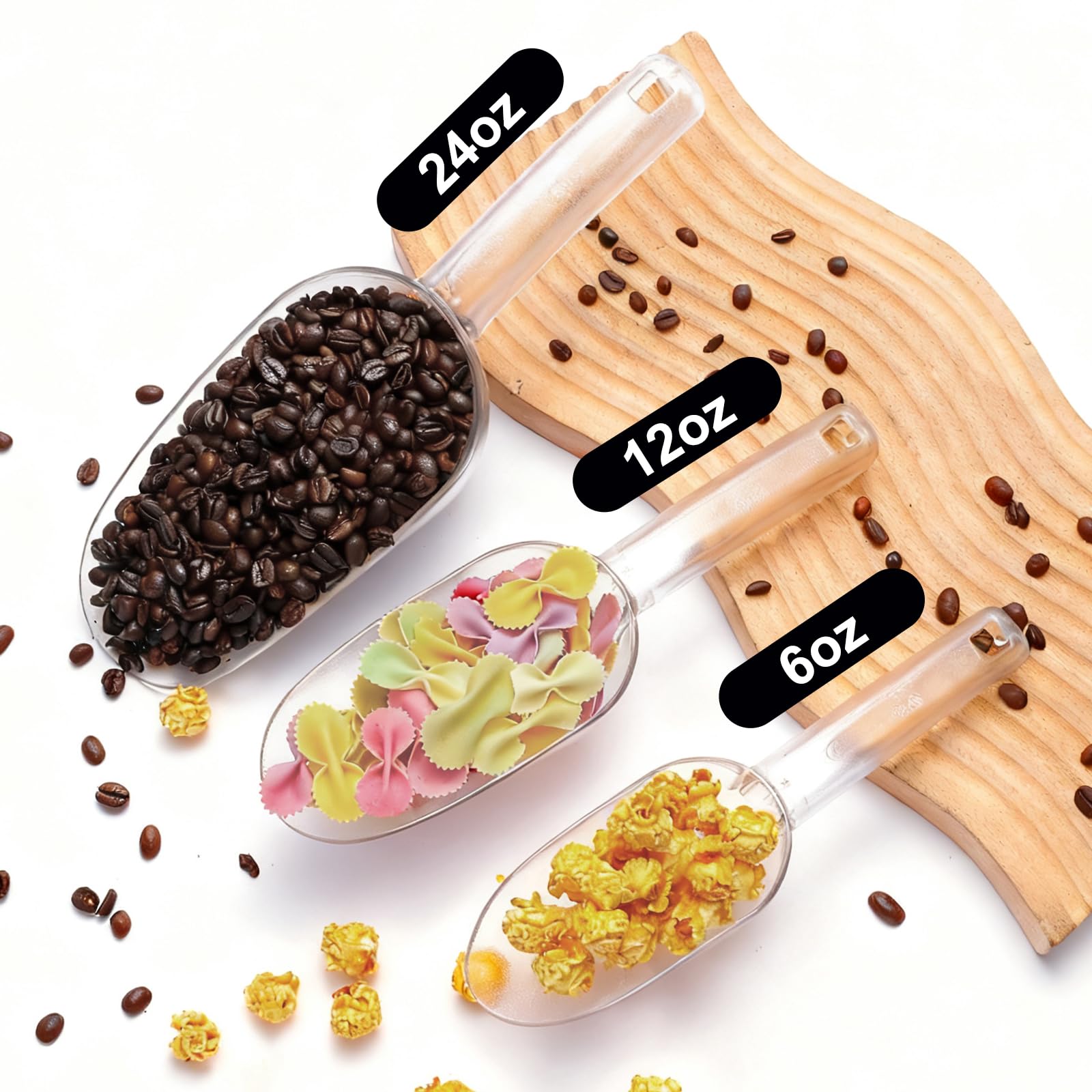 Multi-purpose plastic ice scoop for coffee beans and popcorn