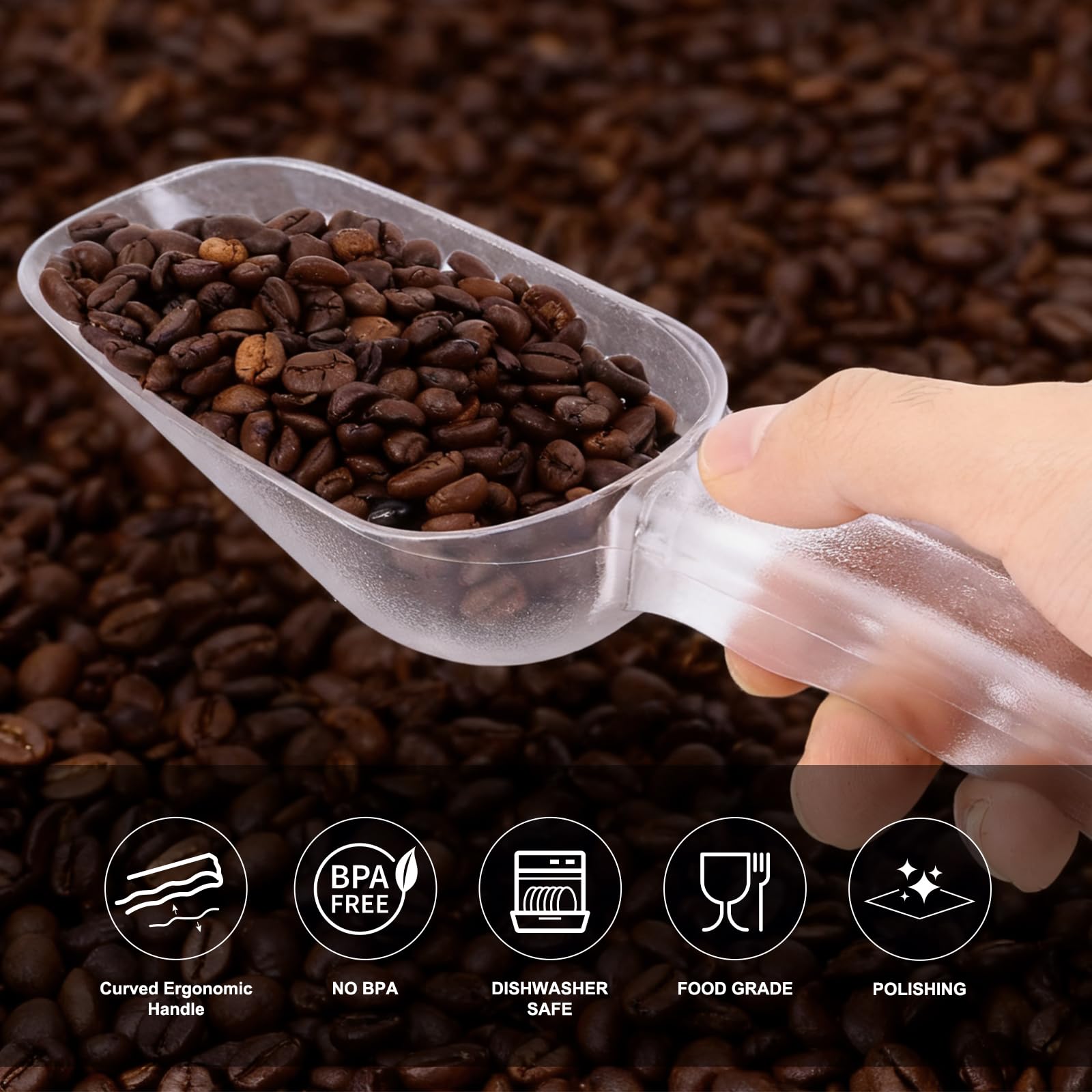 Dishwasher-safe plastic ice scoop for quick cleaning after use