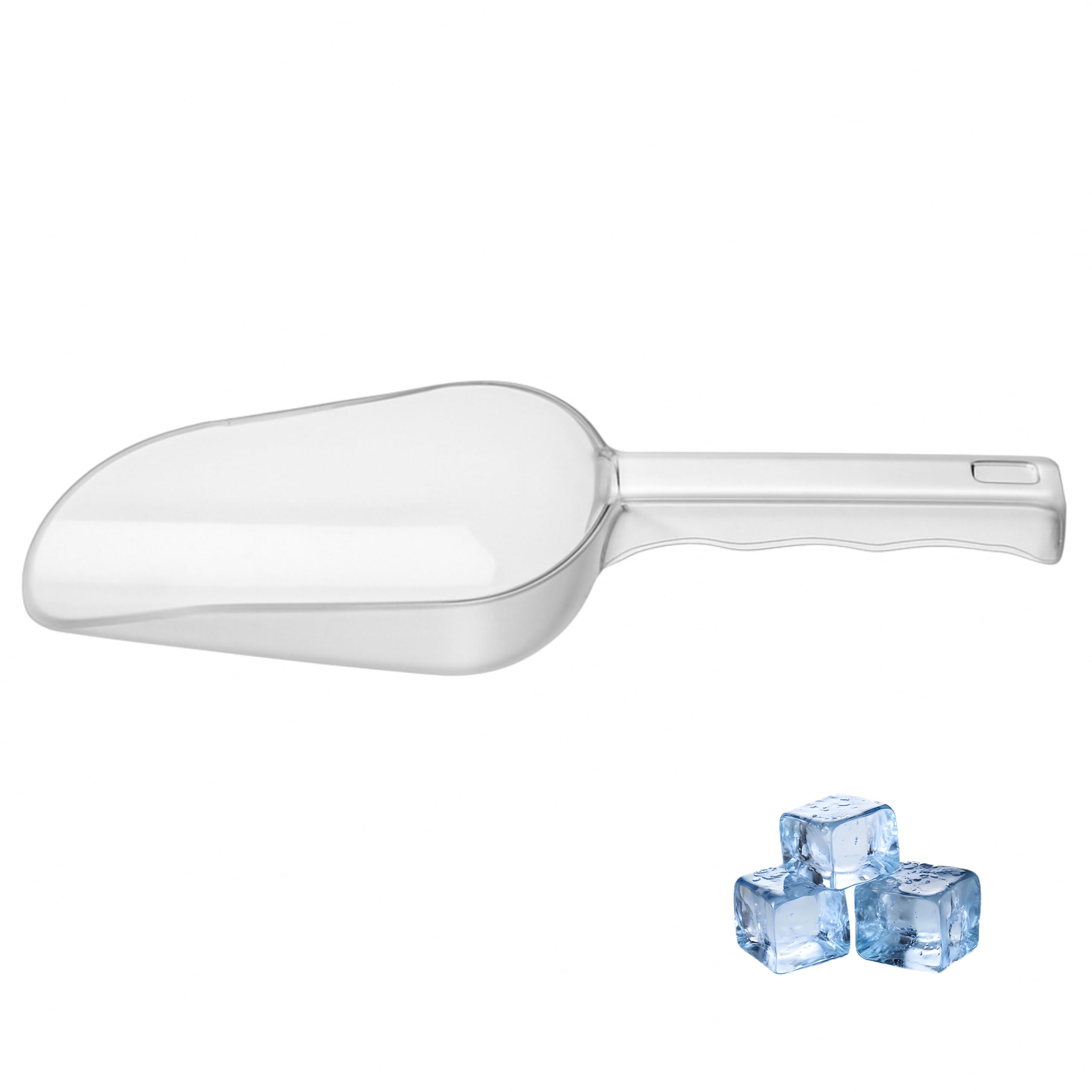 Plastic ice scoop with ergonomic handle for easy freezer scooping