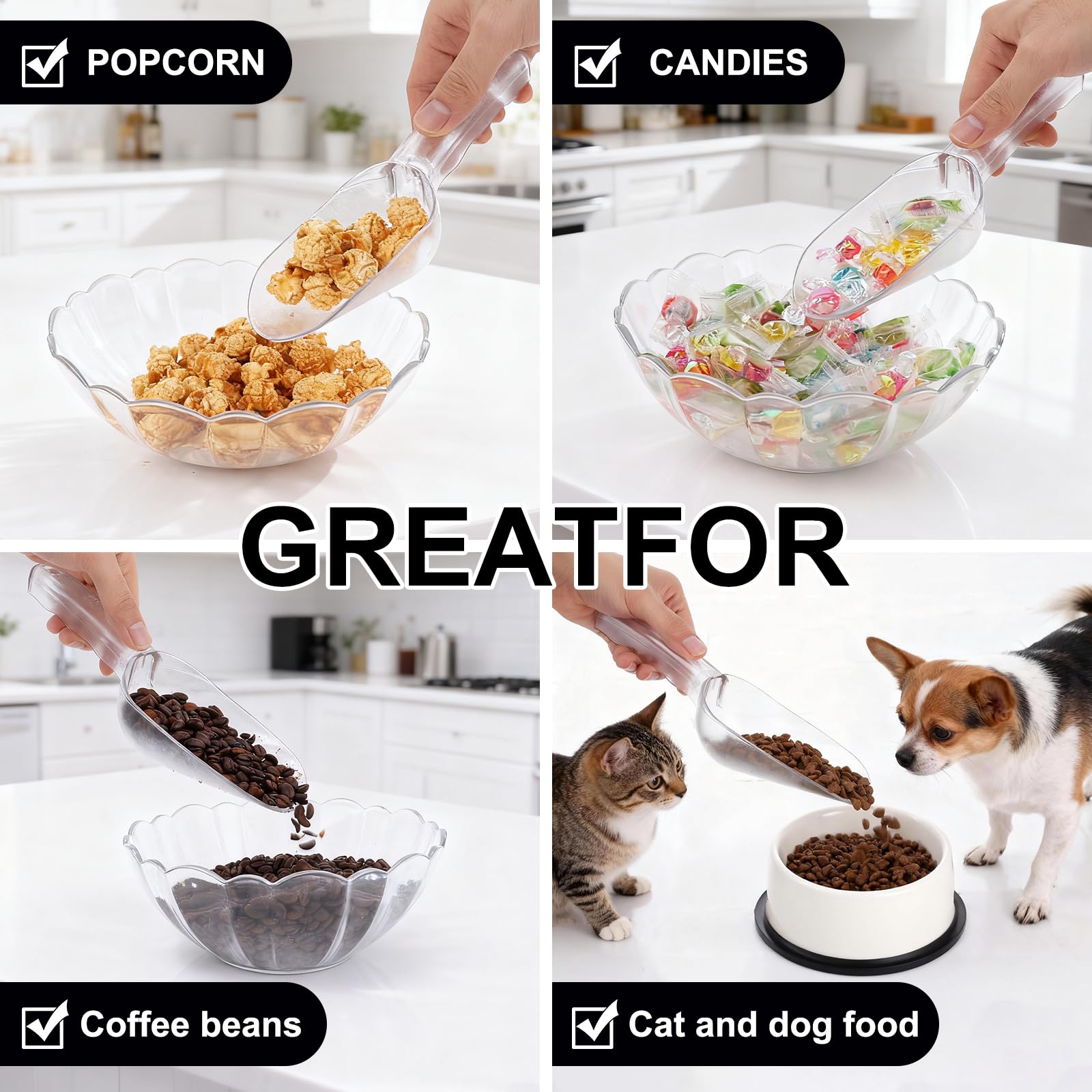 Ice maker compatible plastic scoop for efficient scooping