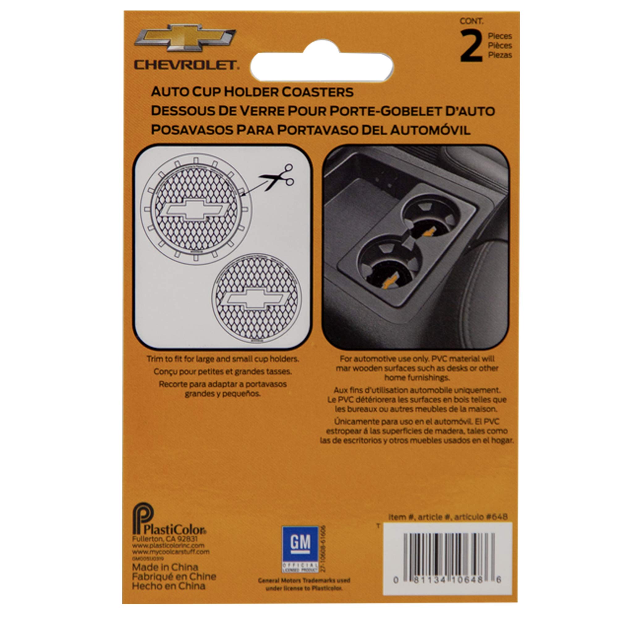 Bowtie gold cup holder coaster by Plasticolor, versatile use in car or home.