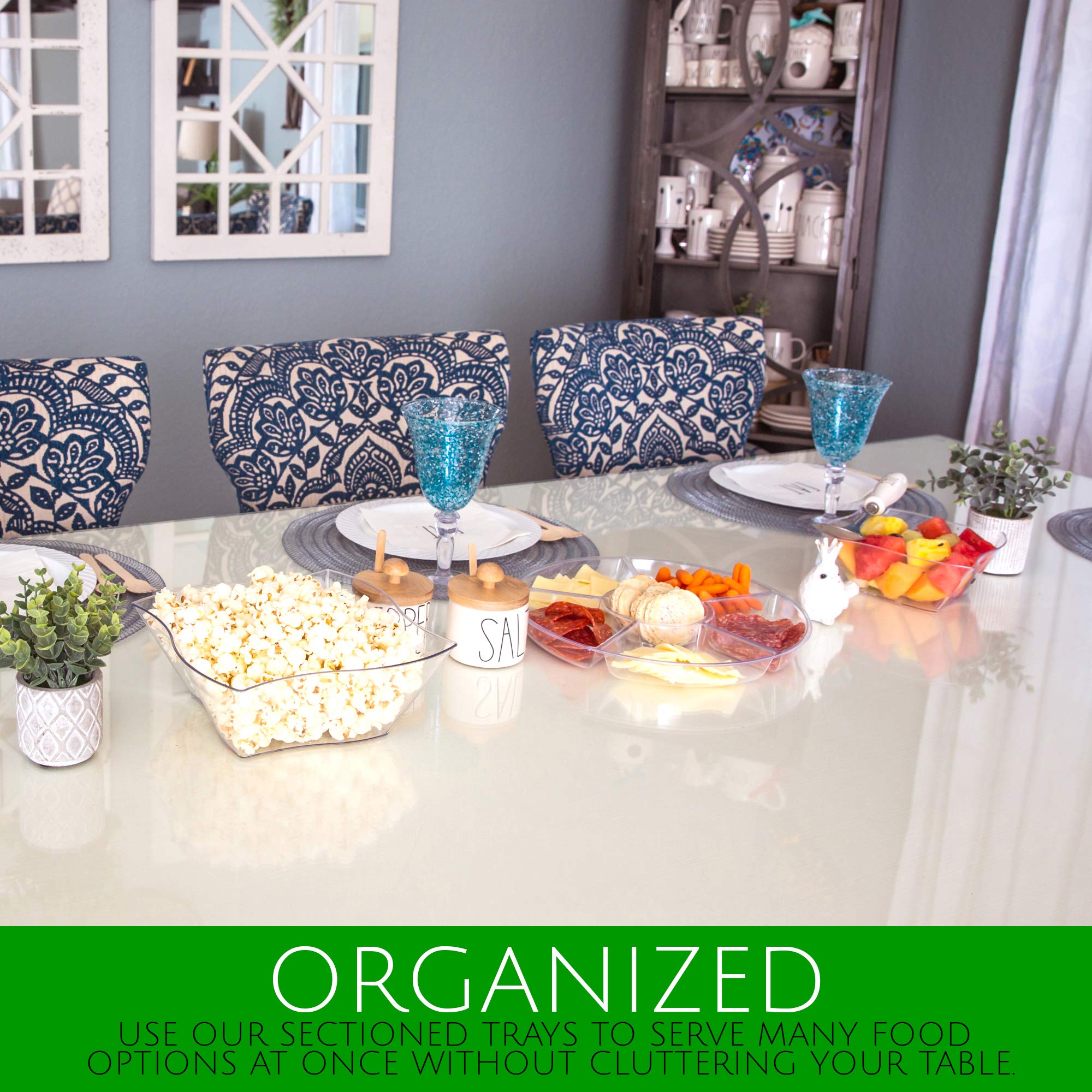 Plasticpro 6-sectional round tray wedding-table setup offers elegant guest presentation.