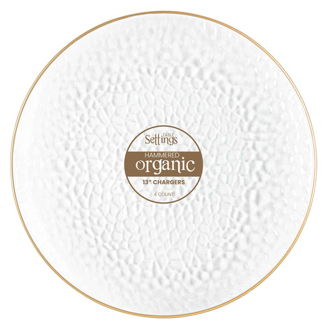 PlasticPro clear hammered charger plate with gold rim enhances elegant wedding tables