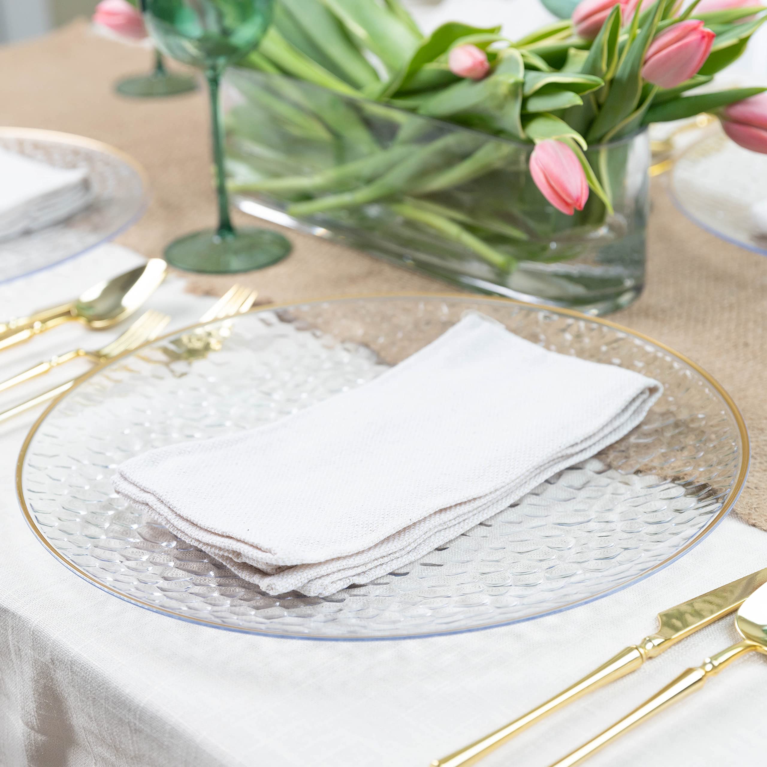 PlasticPro charger plate catches spills and protects linens during celebrations