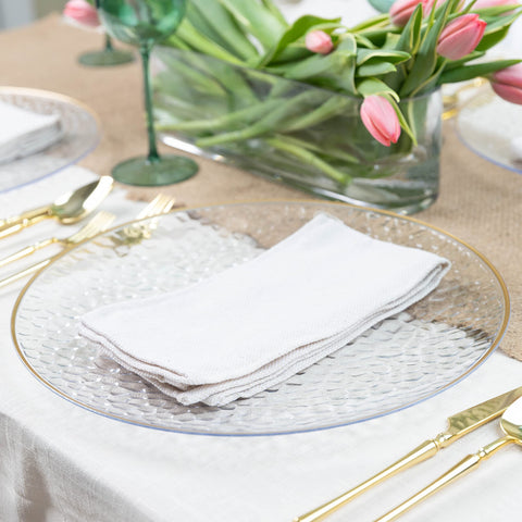PlasticPro charger plate catches spills and protects linens during celebrations