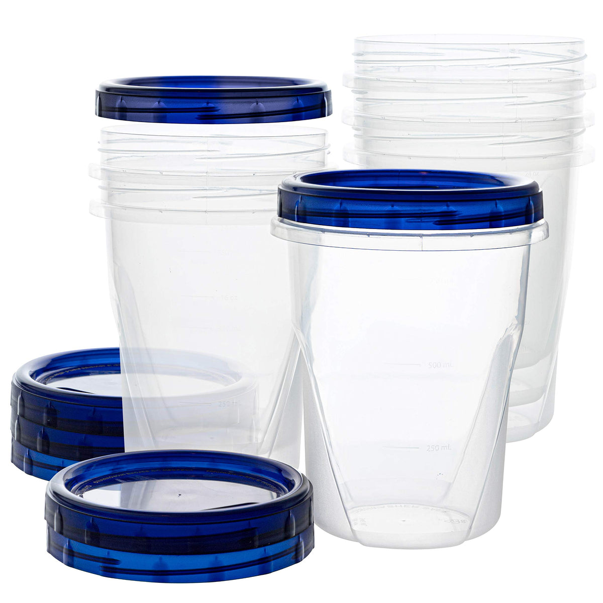 PLASTICPRO deli container with clear bottom and blue twist-on lid for fresh on-the-go storage.