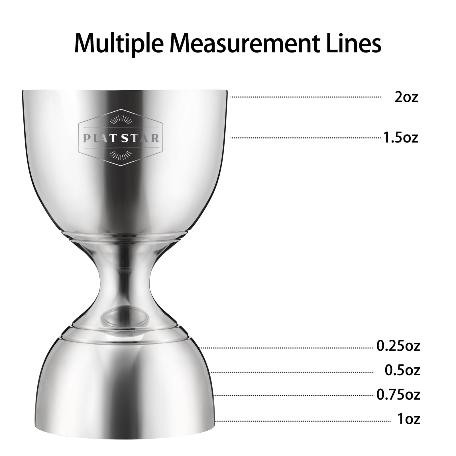 Plat Star stainless steel, dishwasher-safe jigger for easy cleanup.
