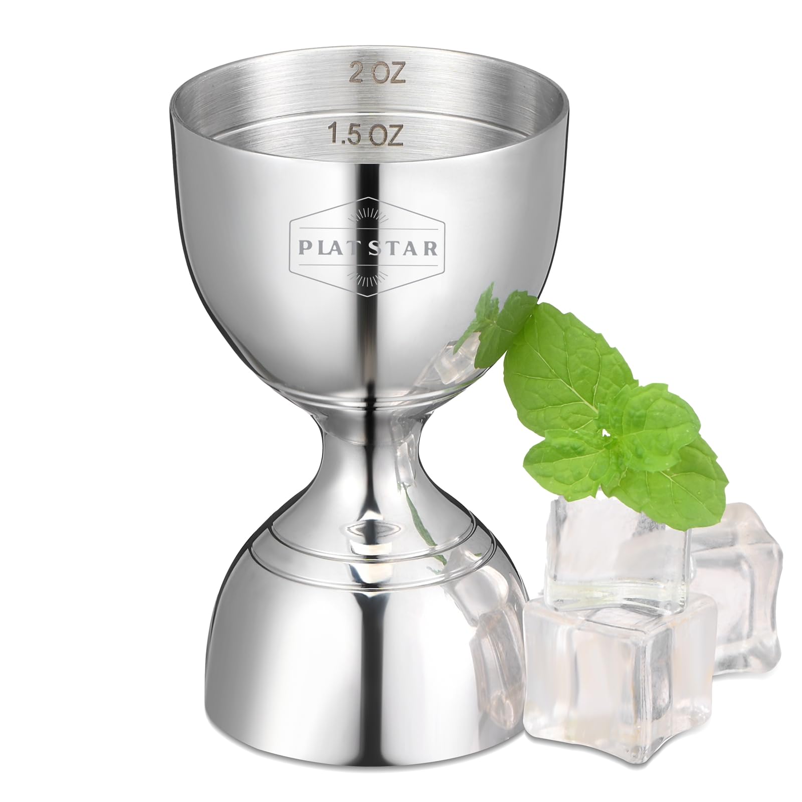 Plat Star double jigger shows inside measurements for precise pours.