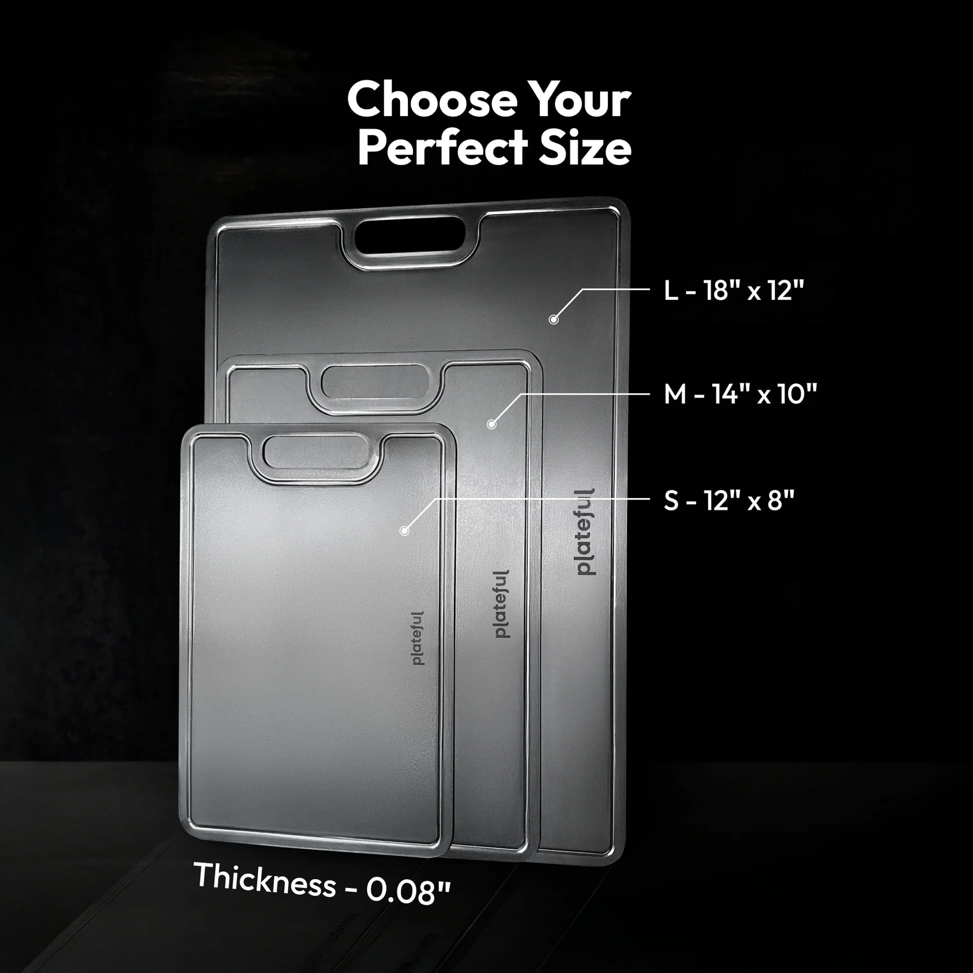 Plateful titanium cutting board is dishwasher-safe and maintenance-free for busy cooks.