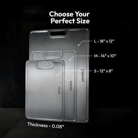 Plateful titanium cutting board is dishwasher-safe and maintenance-free for busy cooks.