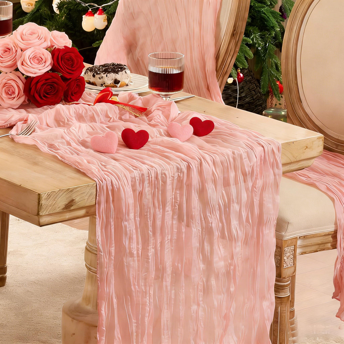 Playieer dusty-pink table runner, 120-inch length, ideal for wedding decor and romantic tables.