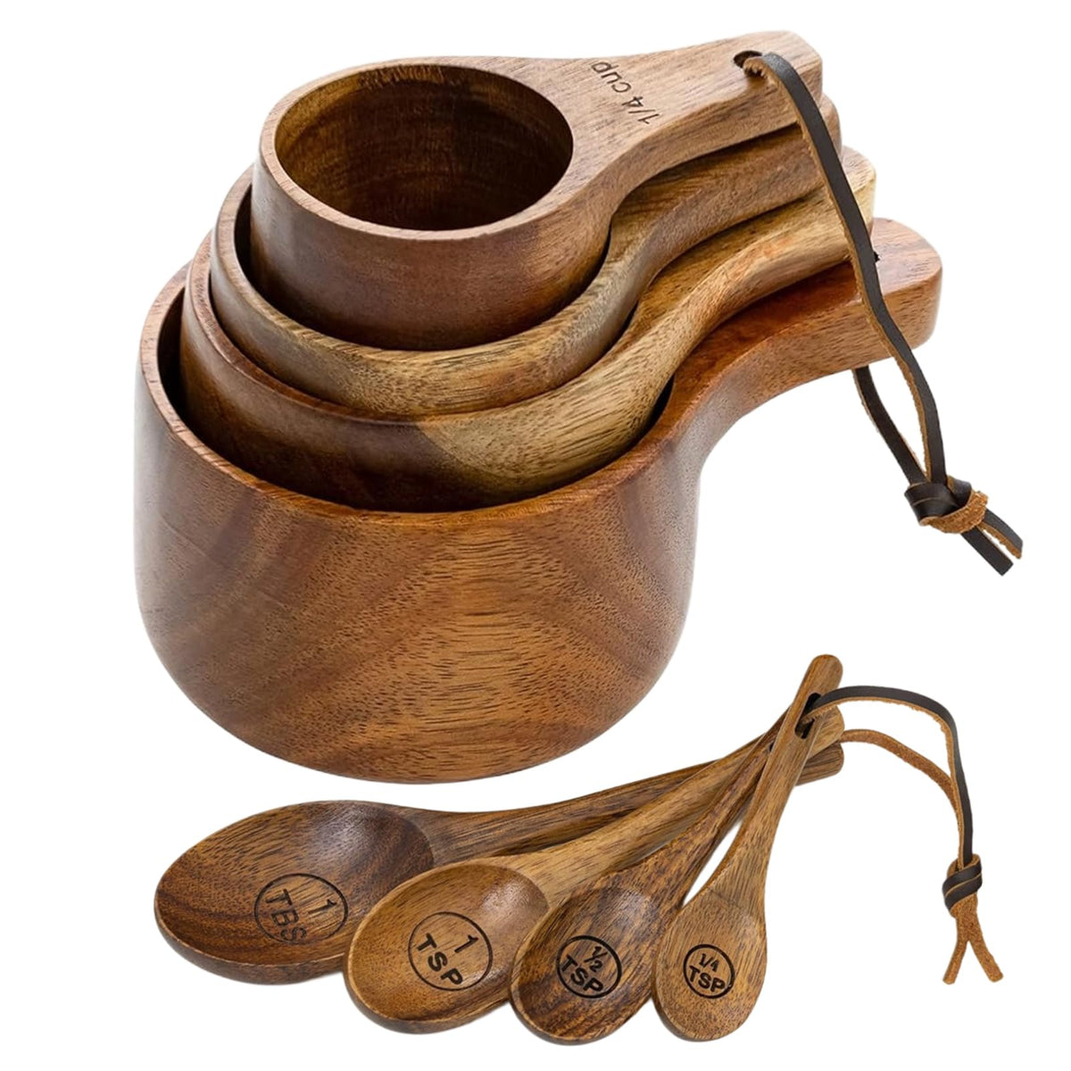 PLDNHZUA wooden measuring cups and spoons set in brown for precise home cooking.
