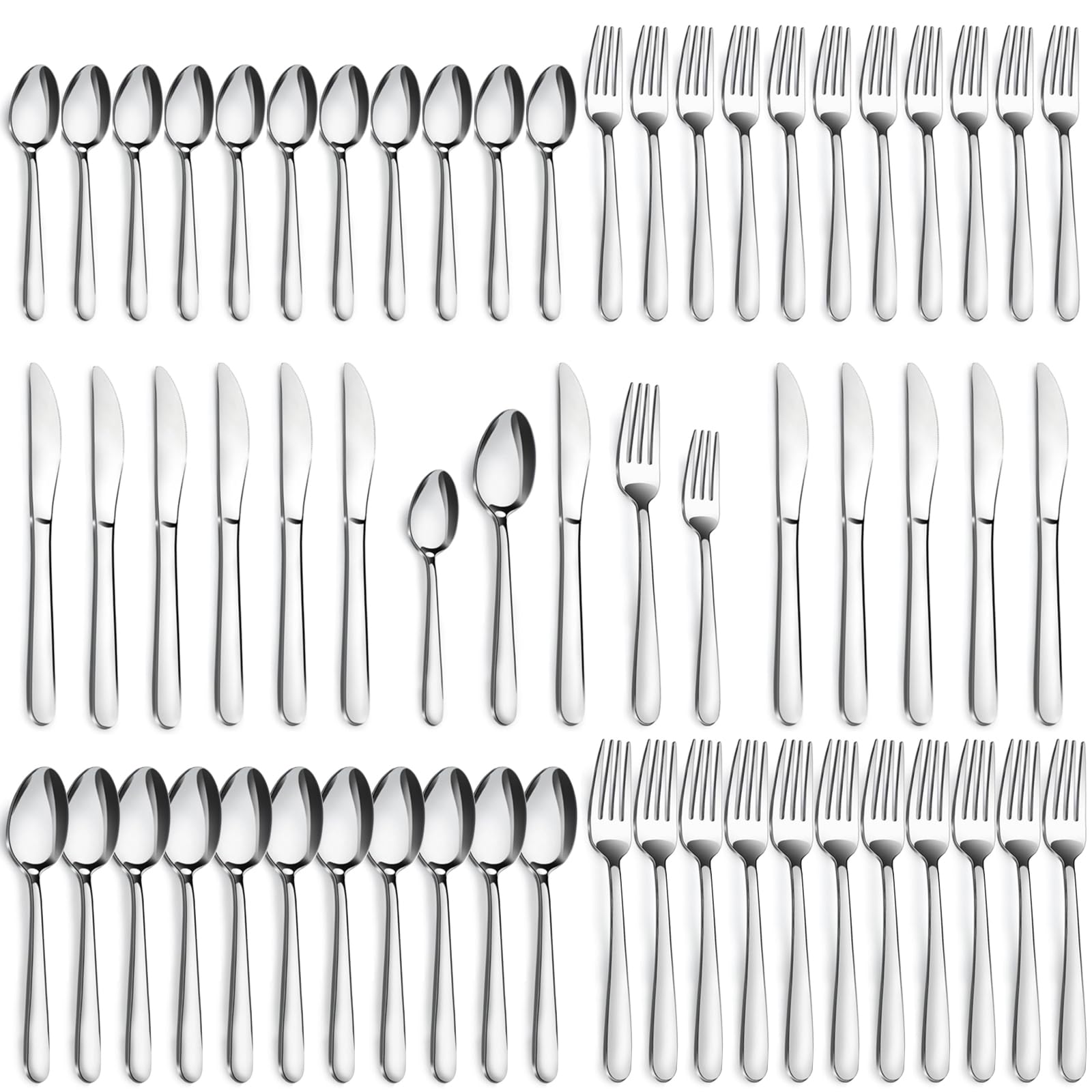 Pleafind 60-piece flatware set with mirror-polished finish for elegant dining.