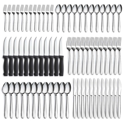 Pleafind 72-piece flatware set arranged for a full dinner service, ideal for family meals.