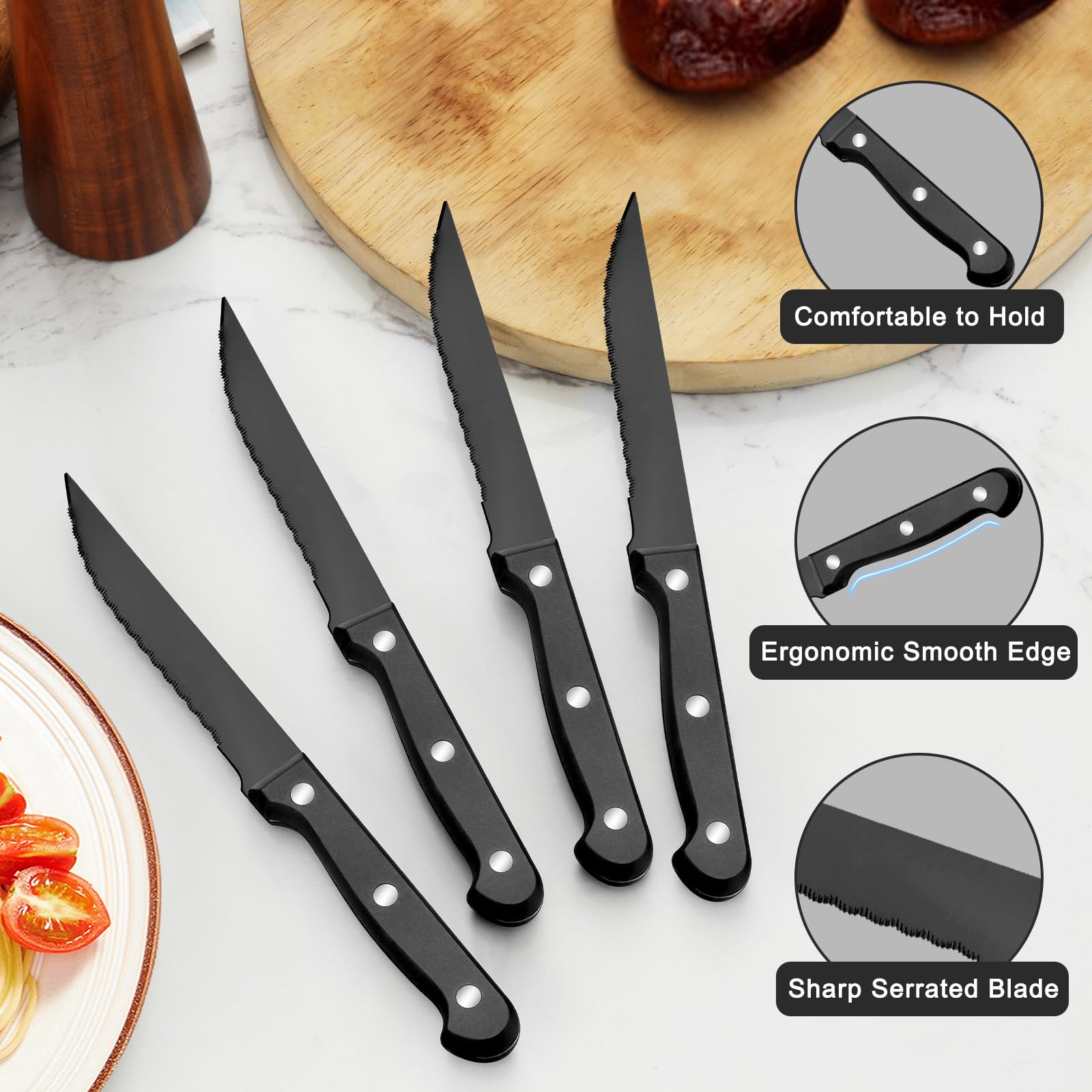 Pleafind dinner knives offer sturdy cutting power for daily meals.