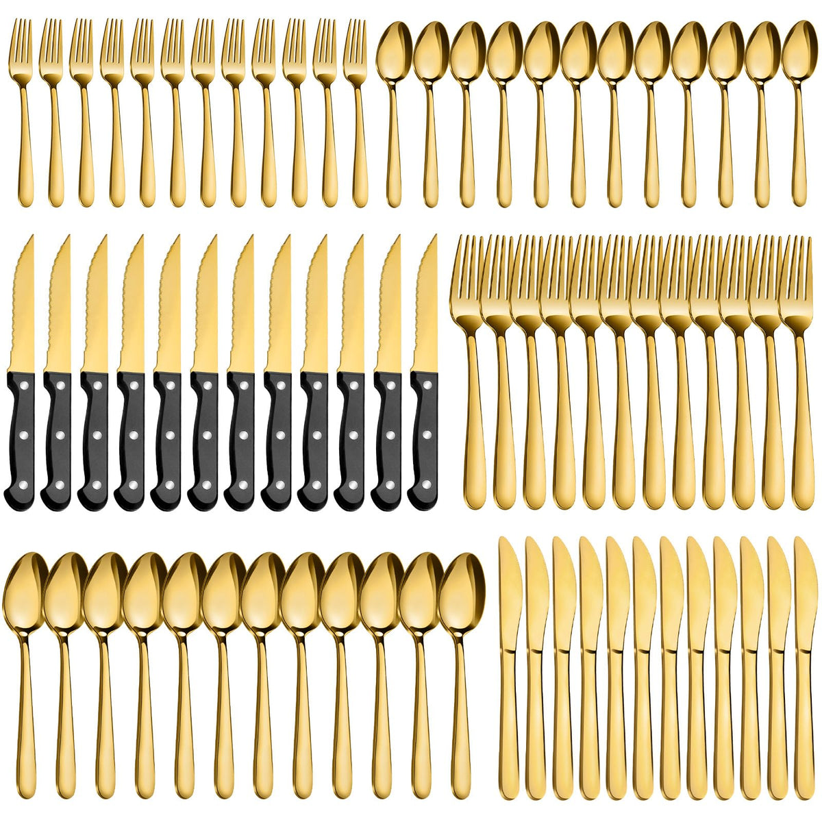 Pleafind 72pc gold flatware set dining spoons for everyday meals with a premium touch.