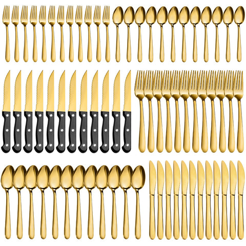 Pleafind 72pc gold flatware set dining spoons for everyday meals with a premium touch.