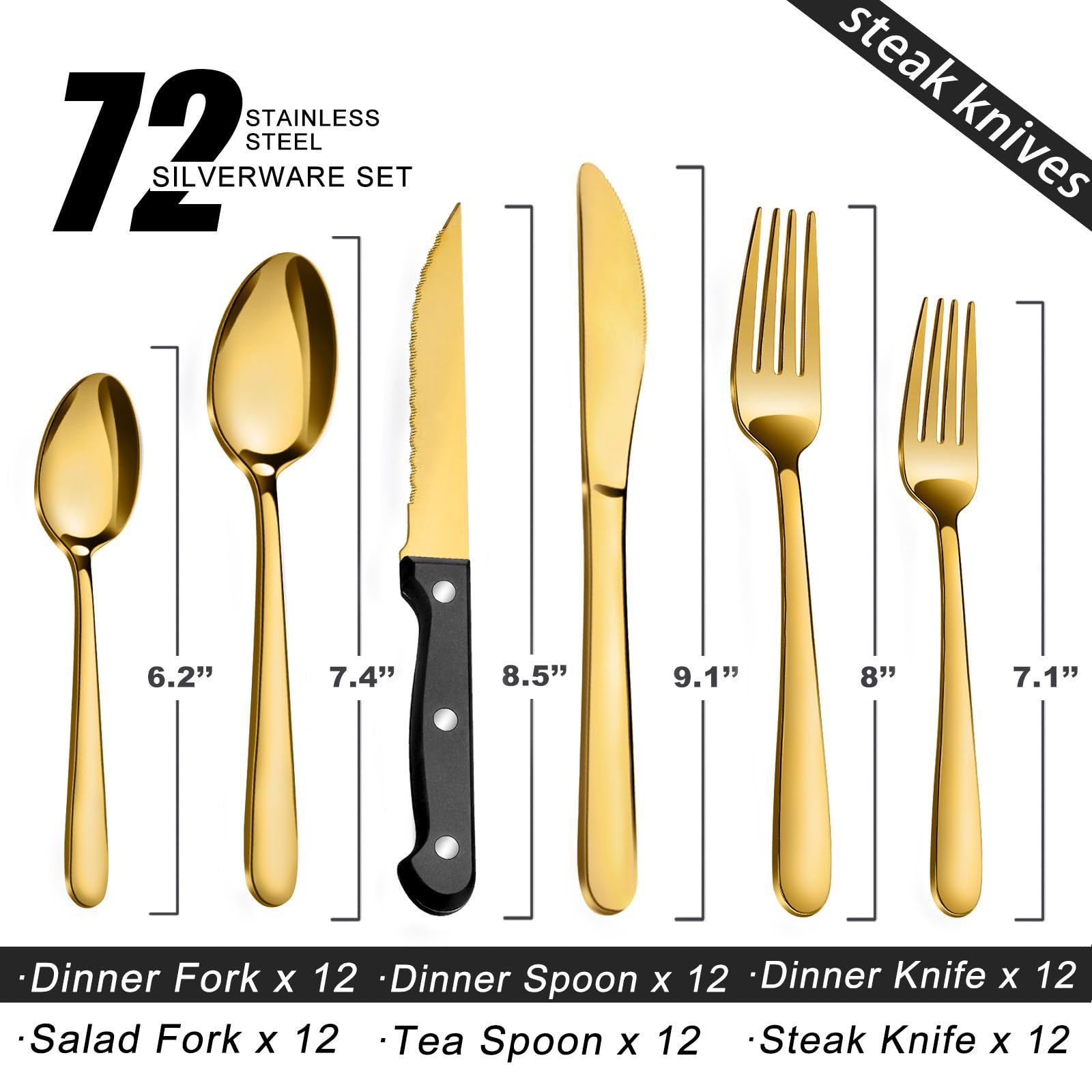Pleafind 72pc gold flatware set teaspoons ideal for tea and desserts.