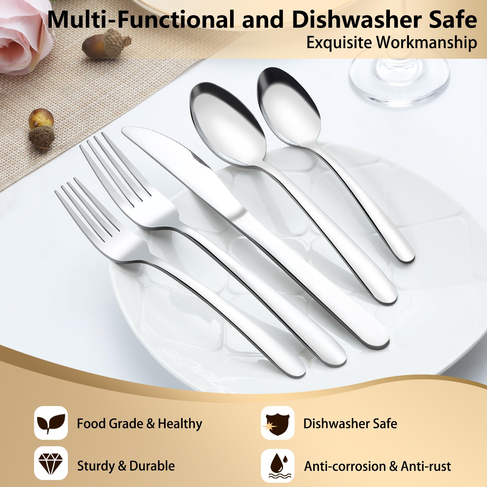 Pleafind dishwasher-safe flatware for easy cleaning after meals.