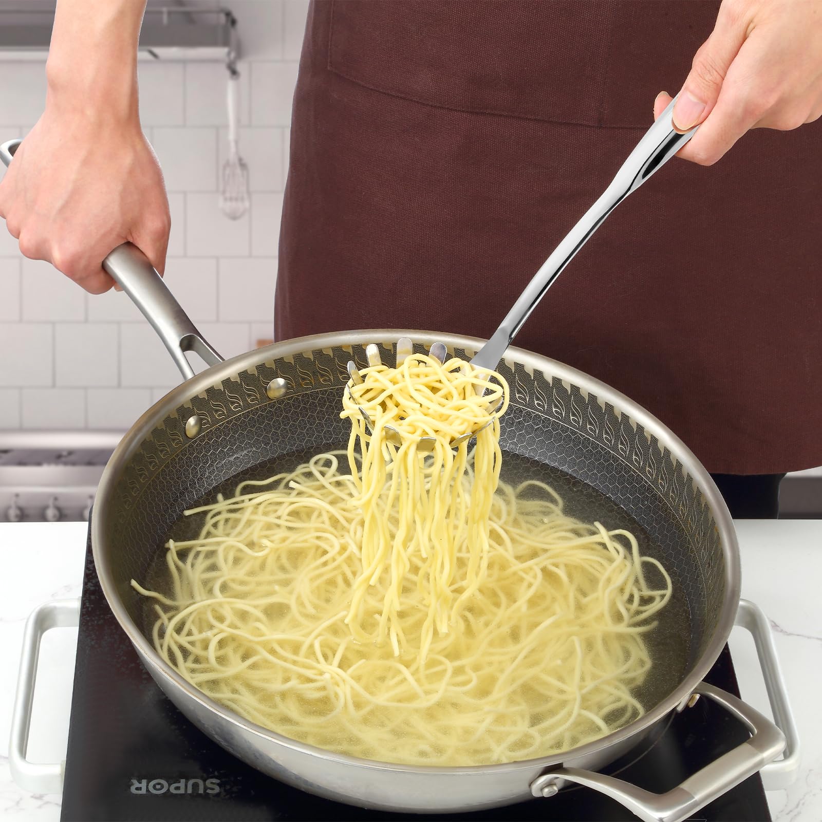 Pleafind wall-hang storage keeps kitchen organized after cooking.