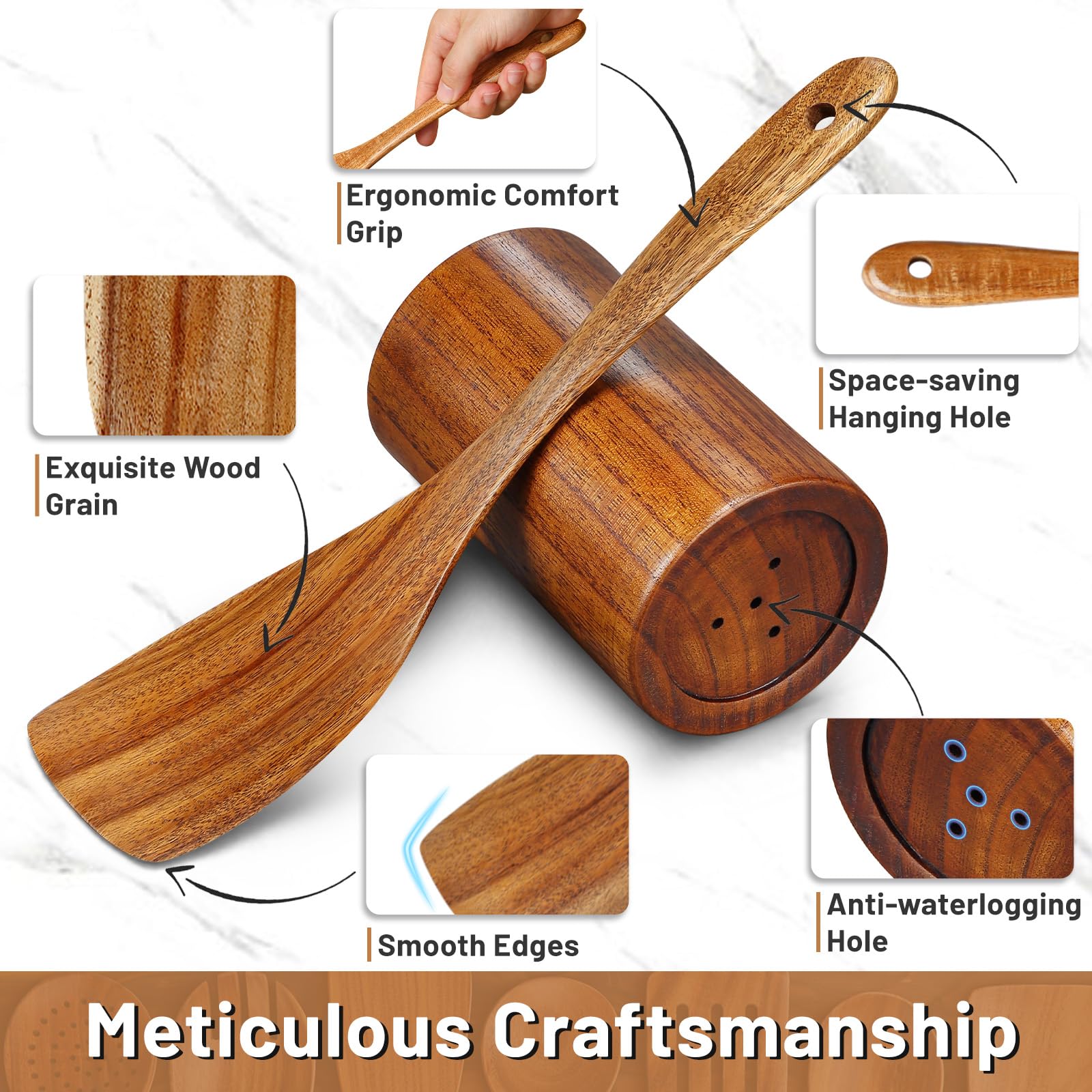 Pleafind serving spoon from the teak utensil set for easy serving