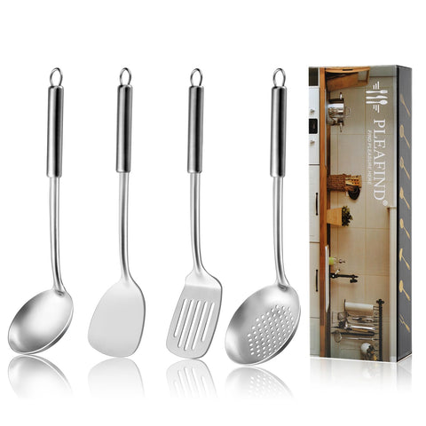 Pleafind wok utensils ladle for smooth scooping and heat resistance.