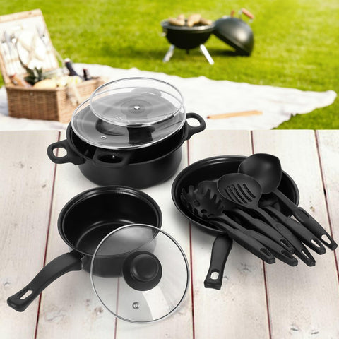 Pleasthome 13-piece nonstick frying pan for versatile outdoor searing.