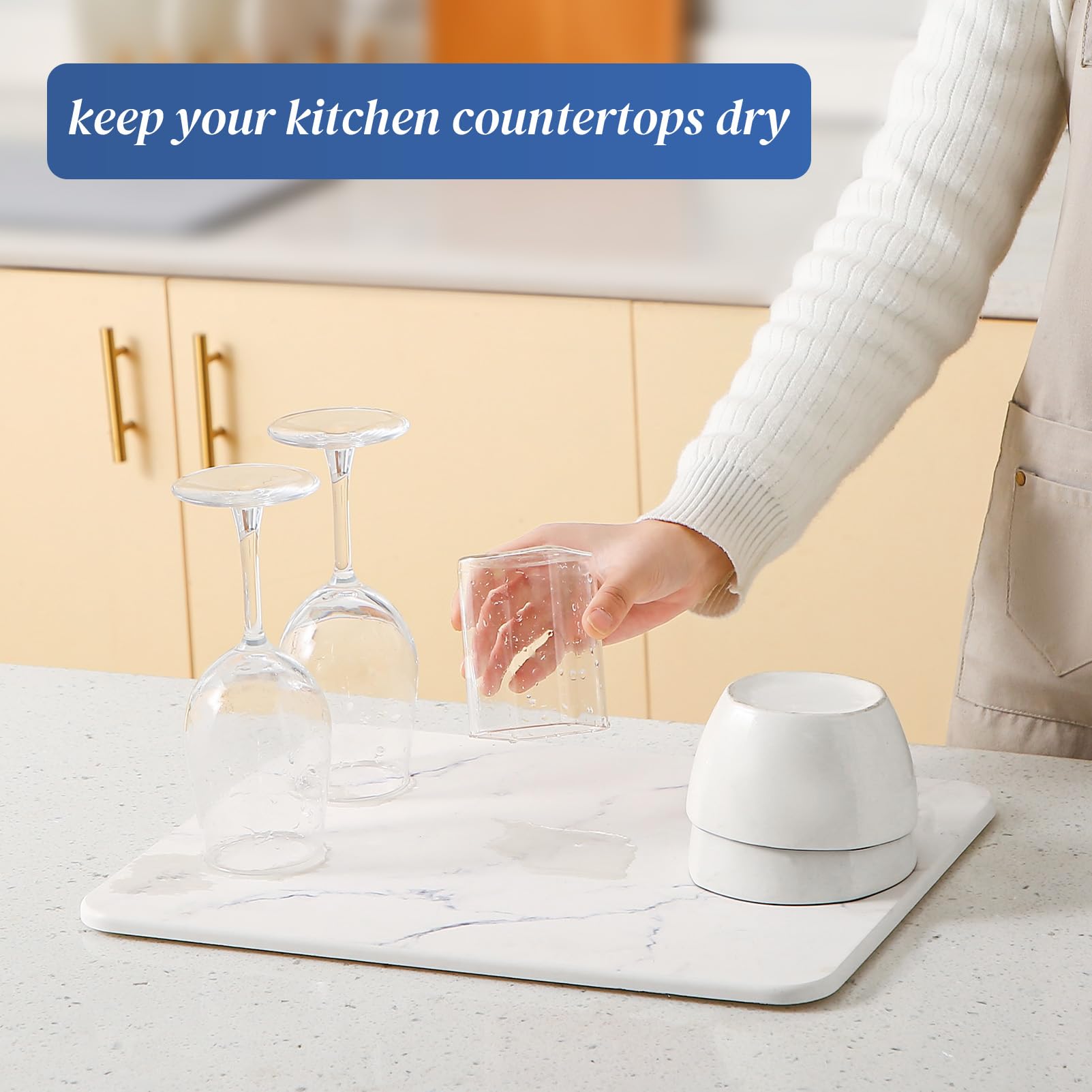 Plentio stone drying mat for bottles keeping counters neat and moisture-free