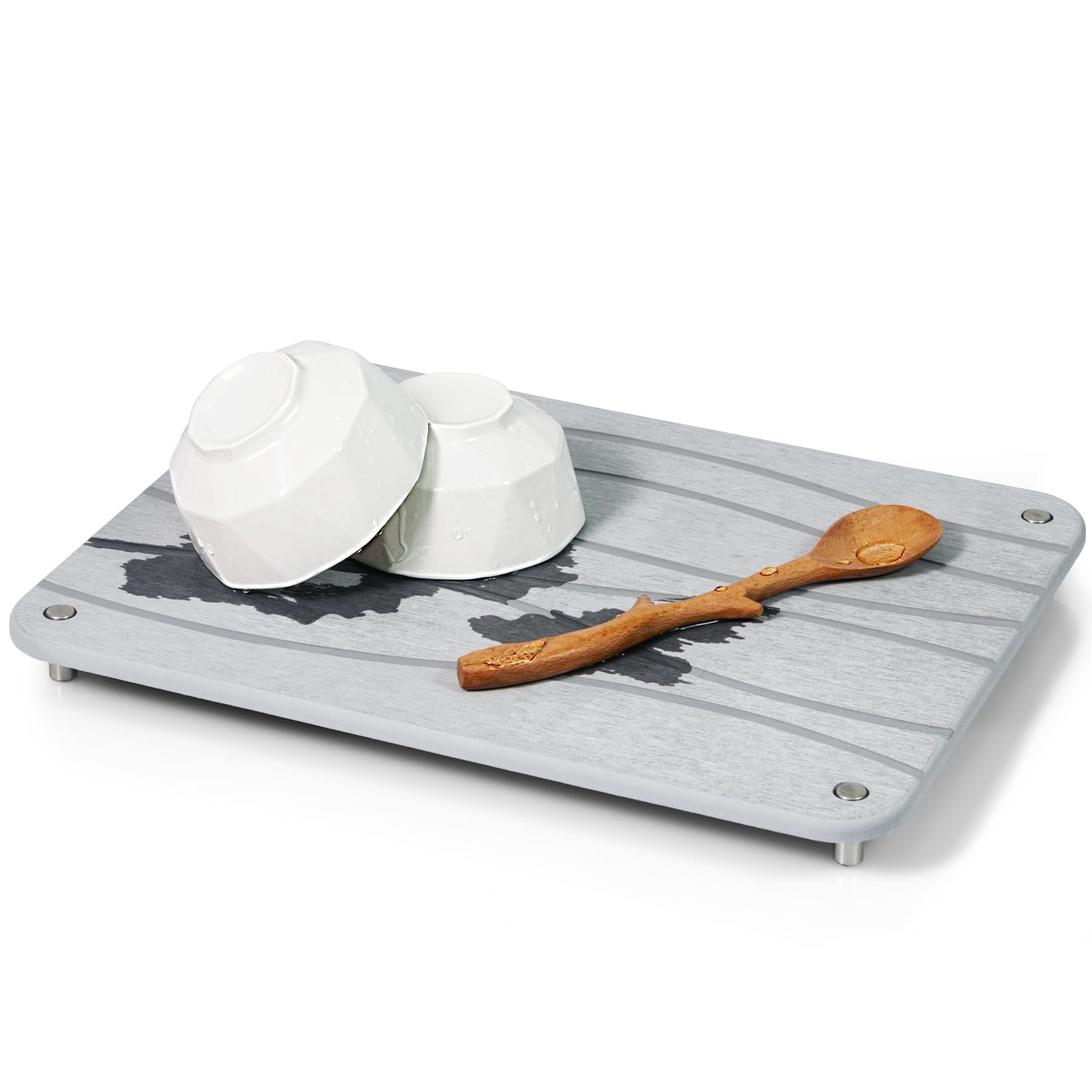 Plentio Stone Drying Mat in a multi-use setup with plants and fruit