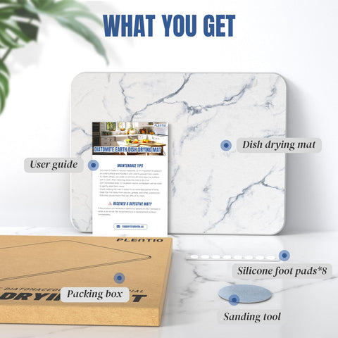 Plentio stone drying mat multi-use scene including plants and bowls