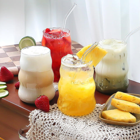 Pletmin ribbed glass cups 18oz striped wave for stylish iced beverages