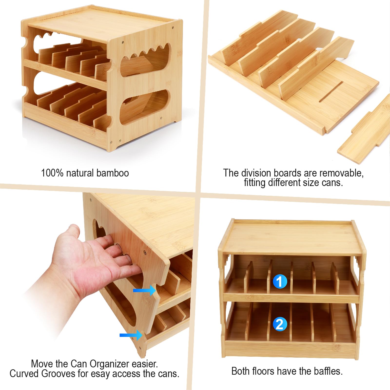 PLITTPETTS bamboo can organizer handles for easy portability between spaces.