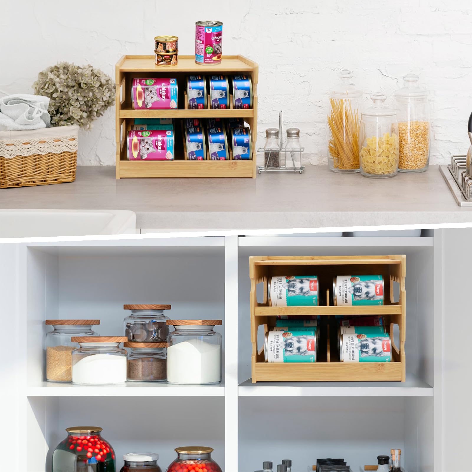 PLITTPETTS can storage solution shown with varied can sizes.