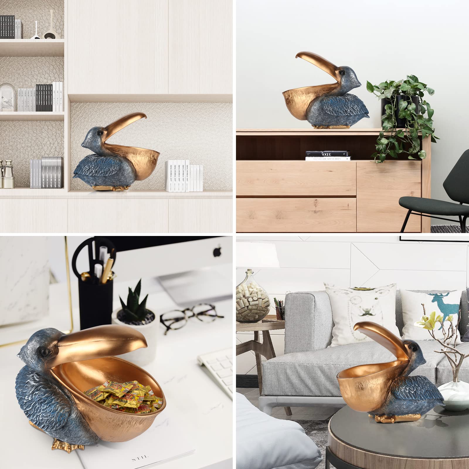 PlivBloom pelican candy dish in gold adds whimsy and practicality.