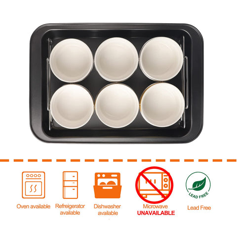 PLSFIT bottom pan accommodates all six ramekins for batch prep.