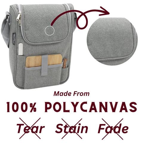 Black canvas exterior with insulated interior for durable daily use