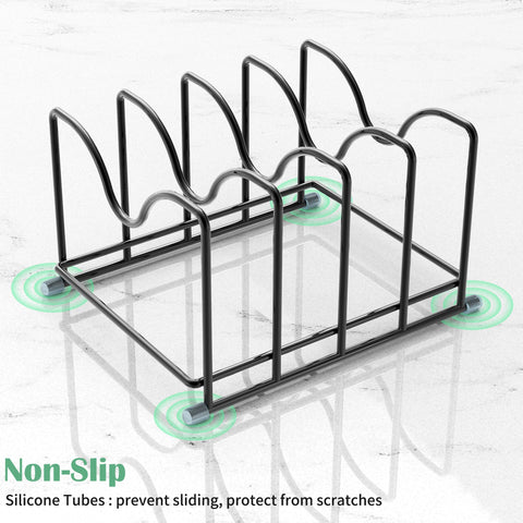 PLUVON versatile kitchen rack holds lids, cutting boards, and pans with ease.