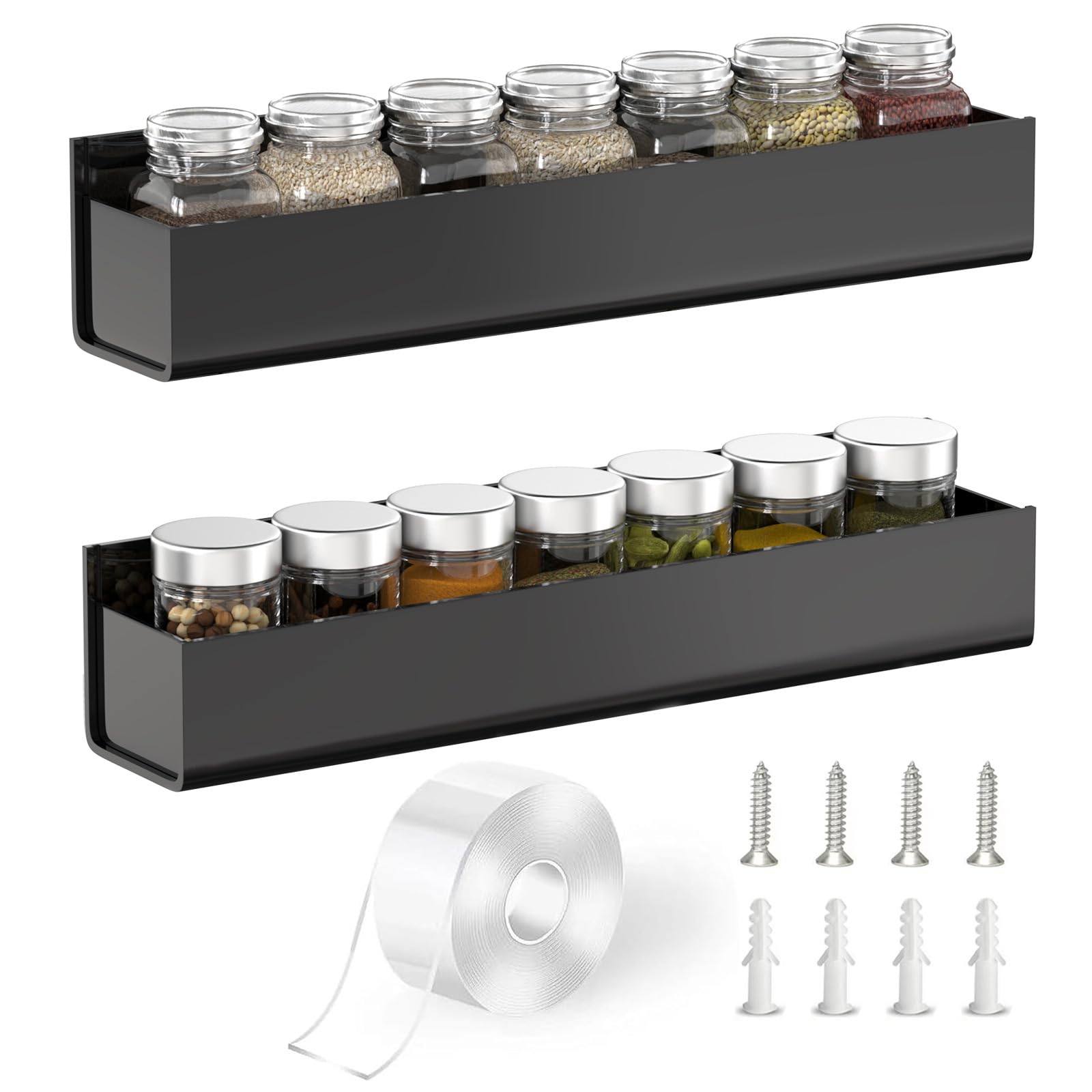 PMMASTO adhesive spice rack on wall showcasing effortless kitchen organization