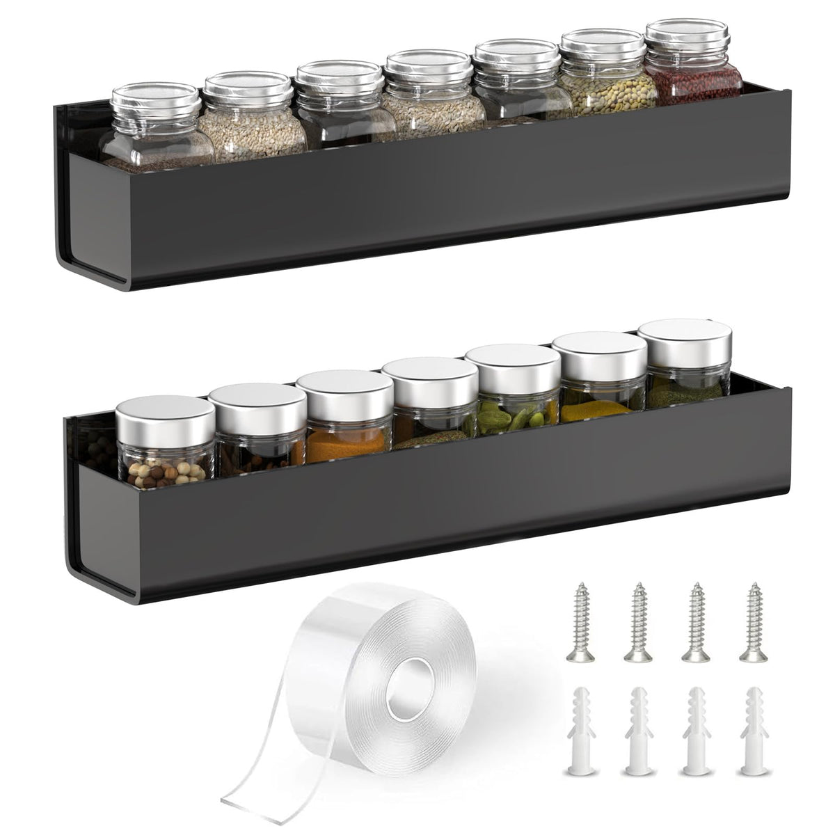 PMMASTO adhesive spice rack on wall showcasing effortless kitchen organization