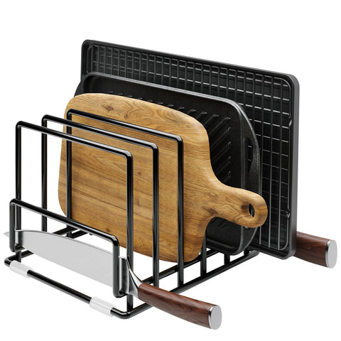 PMYEK cutting board organizer with seven compartments for upright storage and easy access