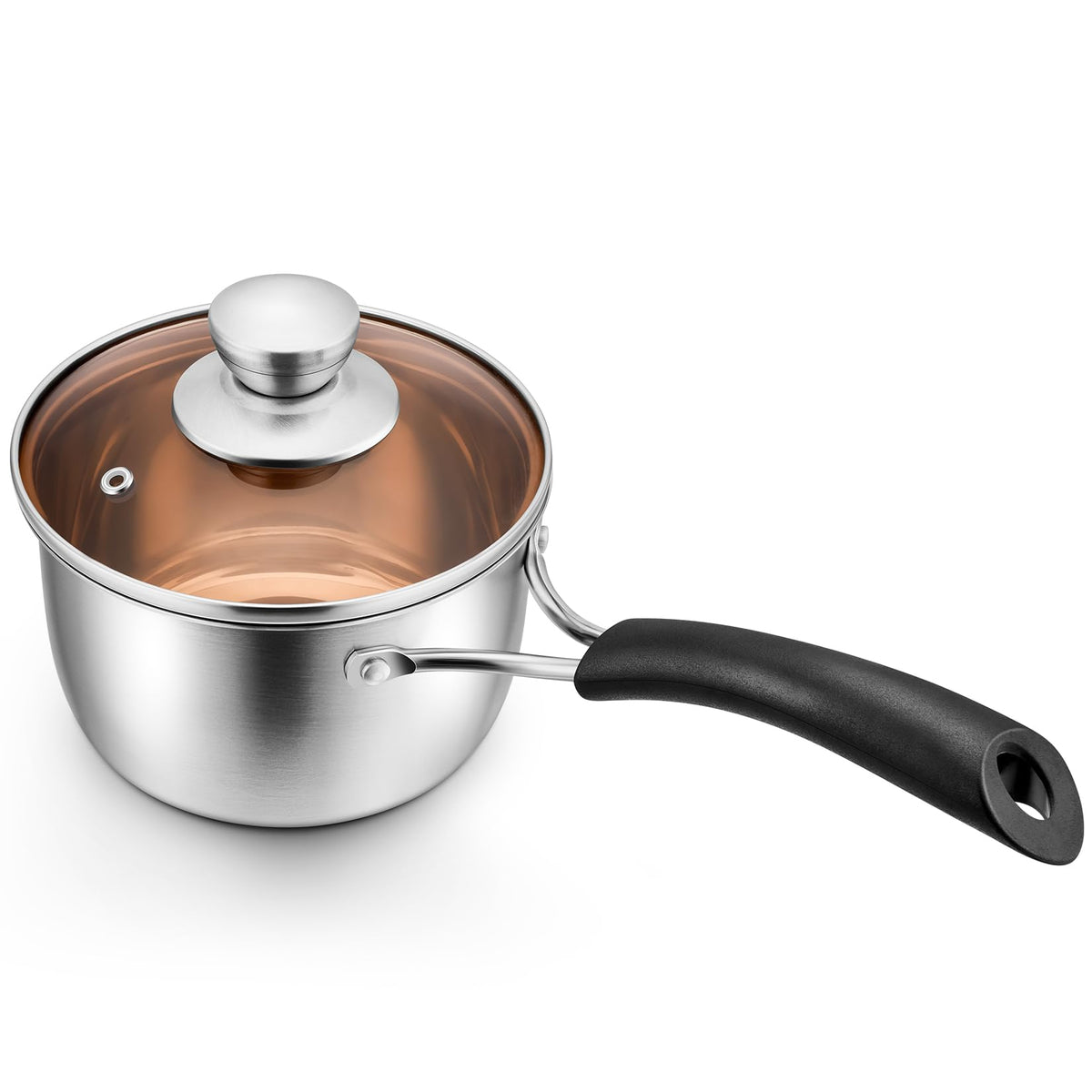 P&P CHEF 1 Quart saucepan with glass lid for monitoring cooking and moisture retention